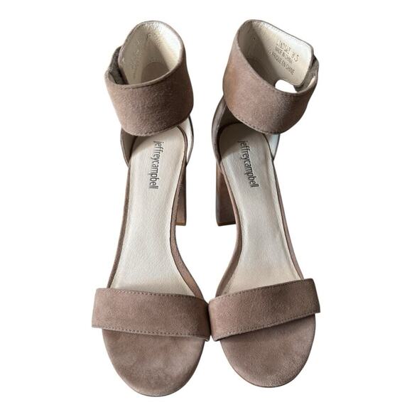 JEFFREY CAMPBELL Lindsay Ankle Strap Sandals w Block Heel Suede Taupe Size 8.5 - Picture 2 of 8